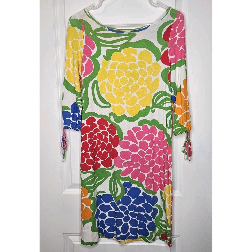 Lilly Pulitzer Zinn Dress Floral 3/4 Sleeve Knit Jersey Shift Size Small